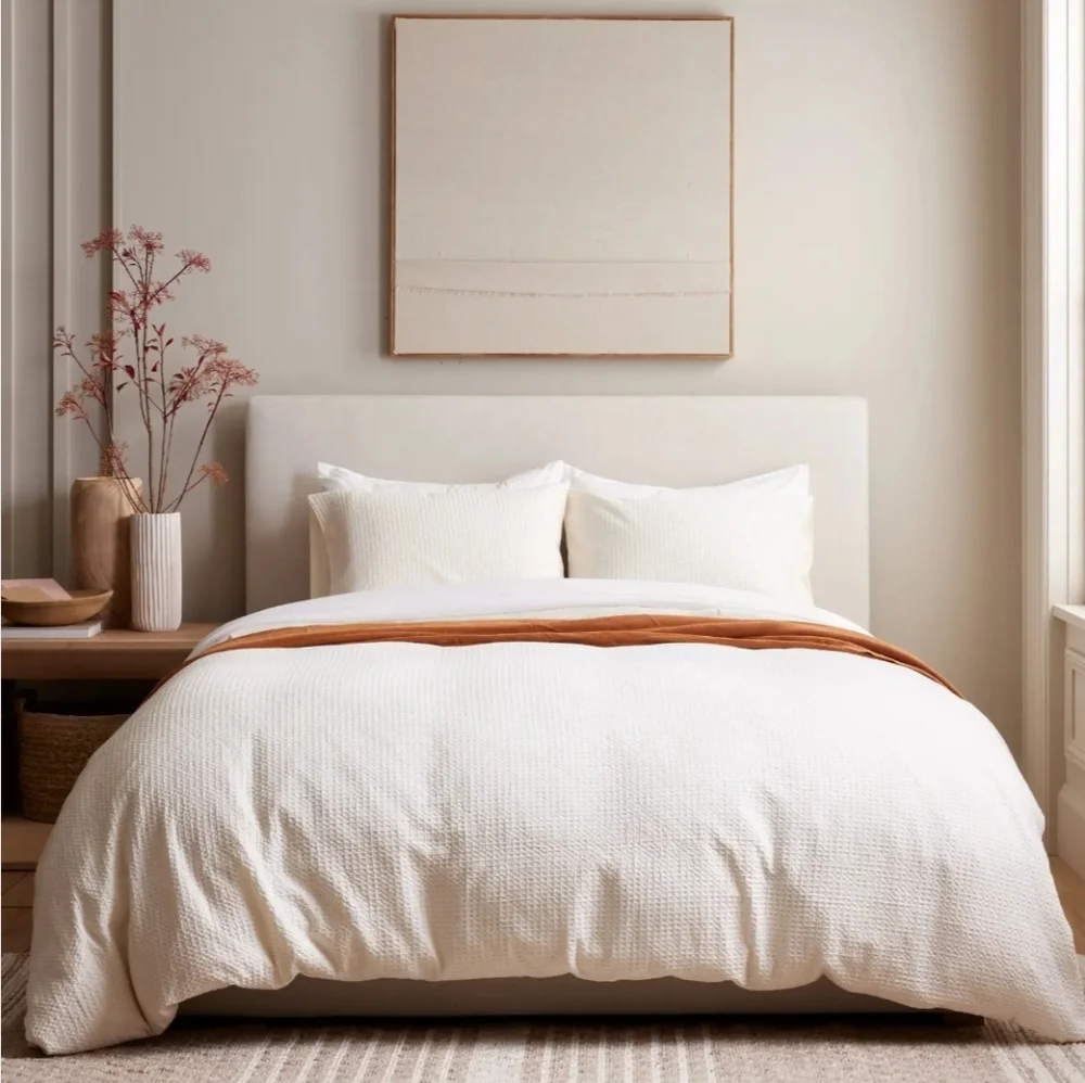 Quince 100% Organic Cotton Luxe Waffle Duvet & 2 Shams! King Cal King (660)